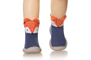 SEEYAN Baby Toddlers Moccasins Anti-Slip Fuzzy Slipper Floor Breathable Thick Kids Boys Girls Indoor Outdoor Winter Warm Shoes Socks (Blue Fox, 18-24 Months)