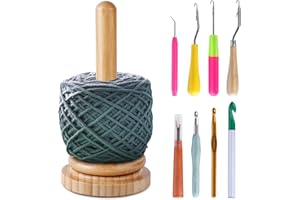 MKNZOME Wollabwickler, Wollwickler Holz Wollhalter Handgefertigt mit Drehmechanismus, 8 Häkelnadeln - Holzgarnhalter Zum Stricken, Häkeln, Spinnen Und Nähen