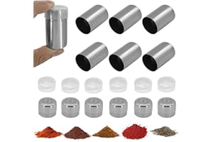 LHOEST Mini spargisale per sale e pepe, da 5 ml, mini spargisale per sale e pepe, in acciaio inox, con coperchio, 6 pezzi