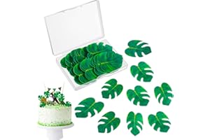 Fuyamp 48pcs Edible Monstera Leaf Cupcake Toppers,Cupcake Toppers Palm Leaf Cake Toppers,Tropical Monstera Leaves Cake Decoration for Summer Hawaii Theme Jungle Party