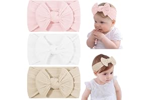 DiULi Bebé Niña Diademas, 3 Colores Conjunto de Diademas para Niñas, Elástica Cintas de Pelo Nylon para Neonatal Lactante Niño Pequeño Niños, Anchas Hairband con Lazo de Tela (Conjunto D-3pcs)