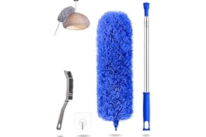 HELI MIAO Teleskopowa miotełka do kurzu, nadaje się do prania, drążek do odkurzacza i giętka miotła narożna, z mikrofibry, ze stali nierdzewnej, z drążkiem teleskopowym, długa wysuwana do 240 cm