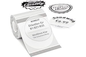 ‎NIIMBOT NIIMBOT Etiketten für B1 B21 B3S Etikettendrucker, 50 x 50mm 150 Etiketten/Rolle, 1 Rolle Selbstklebender Etikettenband Thermo-Etikettenband für Supermärkte, Einzelhandel, Büro, Klar, Rund