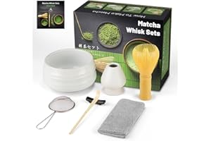 GUIGA Set di 7 Pezzi Matcha Kit,Set Accessori Cerimonia Tè Matcha,Portafrusta,L'Insieme Perfetto per Preparare Tè Matcha (Matte White In Resina)