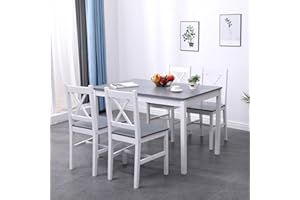 sogesfurniture Juego de comedor de 5 piezas, con mesa de comedor, 108 x 65 x 73 cm, y 4 sillas, rectangular, para salón, comedor, color blanco y gris (10QDLC)