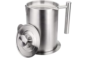 TOPZEA 1.9 Quart Grease Container With Strainer, Stainless Steel Oil Storage Pot Grease Keeper with Dust-Proof Lid Grease Holder, Filter Oil Container for Bacon, Cooking Grease, Frying Oil