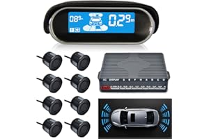 MASO Car Parking Sensor Dual-core Front and Rear View Reverse Radar System LCD Display Kit N8P4L Four Voice Switchable with 8 Black Sensor