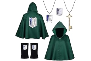 Amycute Cosplay Manga Cape Déguisement Recon Corps Veste Collier Gant Noir Costume Fille Garçon Enfants Cosplay Anime Accessoire Japonais Halloween Carnaval Cadeau Anniversaire Noël Homme Femme