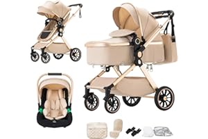 BEBBY BEBBY Cochecito de bebé 3 en 1,Carricoche Combinado Paisaje Alto Marco de Aluminio Para Recién Nacido0-22KG,Portátil Carrito Bebe 3 en 1 Con Asiento De(U9-X-BEIGE, U9-X)