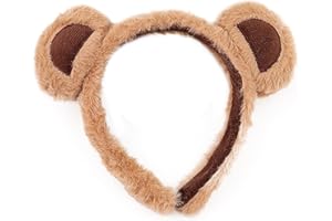 LARFRAECY 1 PCS Bear Ears Hairband,Cute Party Headwear Animal Head Wear Fashion Hairband Soft and Comfortable Hair Hoops Hair Accessories,Animals Headband,New Year Headwear for Kids and Adults (Curry)