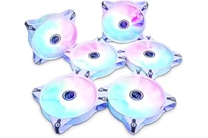 MIWATT DS White Static RGB LED 120MM Computer Case Fans for PC Cases, CPU Coolers, Radiators System (6 Pack rgb fans kit, E Series)