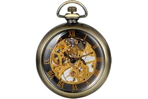 Avaner Vintage Taschenuhr für Herren Analog Handaufzugwerk Pocket Watch Durchsichtiges Ziffernblatt mit römischen Ziffern