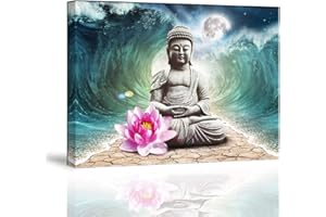 PIY PAINTING Stampe su Canvas Figura di Buddha Immagine su Tela Fiore di Loto Rosa Quadro su Tela Quadro Immagini con Cornice Moderni Murale per sala yoga Regalo di Anniversario 30x40cm