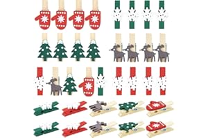 AMSIXNT 100 Piezas Clips de Madera navideños,Pinzas de Madera para Navidad,Clips de Madera navideños para Fotos,Navidad Decorar Clips de Madera,Navidad Clips de artesanía