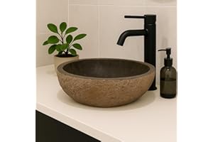 Lendo Online Lavabo Ovale - Pietra di fiume - Pietra naturale - Lavandino per bagno - Lavello - Lucido e Robusto - Forma e colore unici! (Marrone (Ruggine), 30-35x25-30cm)