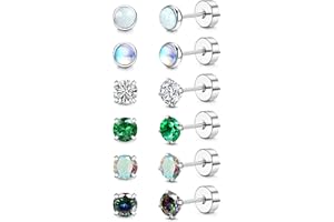 Chriscoco G23 Titan Ohrstecker für Damen Herren Hypoallergen Opal Mondstein Zirkonia Titan Ohrringe Ohrstecker Silber Flache Ohrringe Tragus Knorpel Ohrringe für Frauen