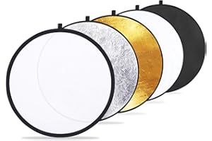 Etekcity Reflektor fotograficzny 5 w 1 do fotografii, wielopłyskowy, składany, z torbą, przezroczysty, srebrny, złoty, biały i czarny