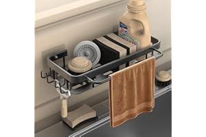 Koolkasa Organizador de Fregadero de Cocina, para Soporte para Esponja con Soporte para paños de Cocina y Dos Ganchos, Organizador de Metal para Colgar en la - no Requiere perforación(Negro)