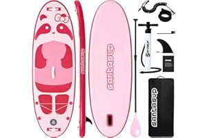 Santasup Planche à pagaie Gonflable pour Enfants, Motif Panda Bleu, 2,4 m, Accessoires de Planche à pagaie pour Enfants, Planche à pagaie Durable, Design Stable, Large Pont antidérapant, Pompe à Main