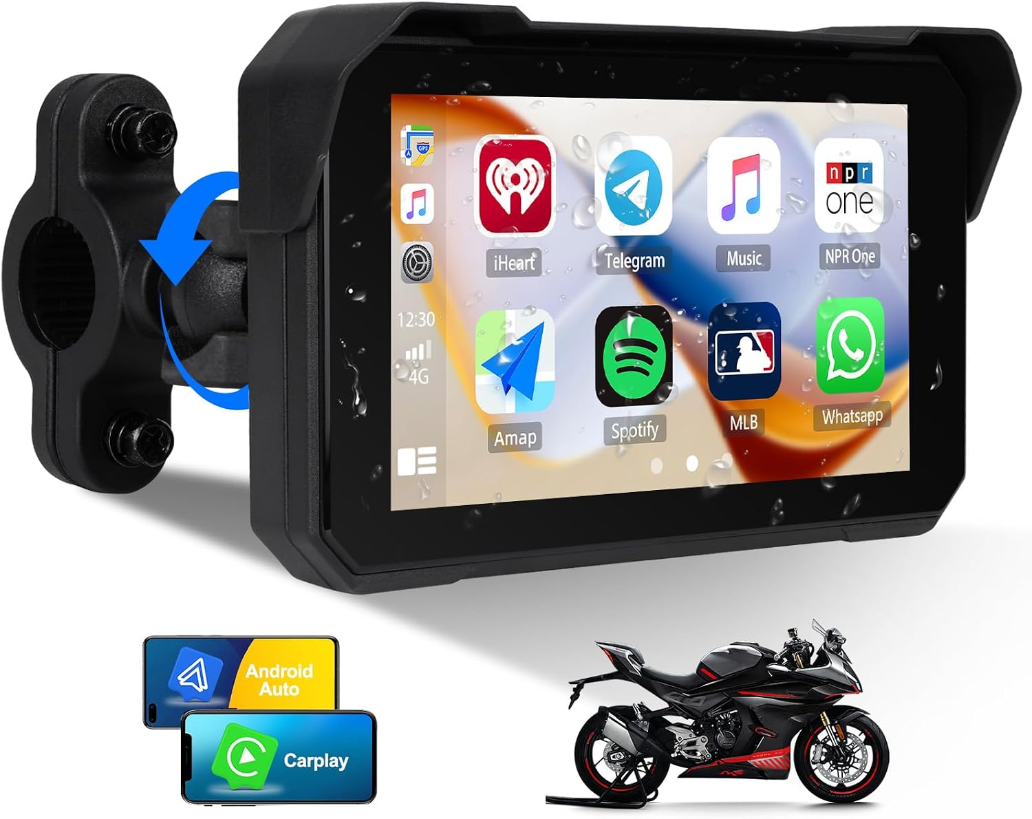 5 Inch Motorcycle Carplay GPS Navigation System with Carplay and Android Auto Portable Screen with Bluetooth, Navigation, Siri, Google Assistant（Not Inchluded TPMS）