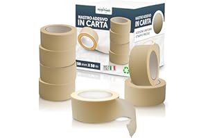 DETERMONDO 6 Nastro Carta Gommata 50mm x 50m Adesivo Professionale per Mascheratura e Pittura Ideale per Imbianchini ed Imballaggio, Sigillatura e Protezione Superfici