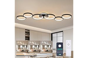 LIYABBER Lampa Sufitowa LED Ściemniana Lampa Sufitowa Czarne Światło Salonowe Światło Sypialni Zdalne Sterowanie i Aplikacją, Nowoczesna Oświetlenie Sufitowe Okrągłe 6 Pierścień z Funkcją Pamięci, L113cm/69W