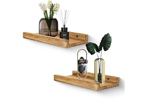 PHOENANCEE Solid Wood, 30cm Wall Picture Shelves Ledge, Rustic Wood Ledge Shelves, Decorative Photo Shelf For Living Room, Kitchen, Bedroom, Books, Set of 2, Carbonized Black