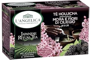 L'Angelica Tè Verde Hojicha con Mora e Fiori di Ciliegio, Te Verde Giapponese con Ingredienti Naturali, Infusi e Tisane, Confezione da 15 Filtri