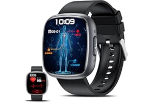 LGNITEK 2025 Reloj Medidor de 𝐆𝐥𝐮𝐜𝐨𝐬𝐚 con ECG/Ácido Úrico/Lípidos, 1.75" ECG Smartwatch con BMI/Fatiga/Emociones, 24/7 Presión Arterial, Temperatura Corporal, SpO2, Sueño Salud Watch para Android iOS