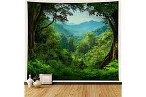 Musihy Wald Tapisserie Wandbehang, 300x256cm Berg-Wald-LandschaftWandteppiche für Wohnzimmer, Wohnkultur, Grün