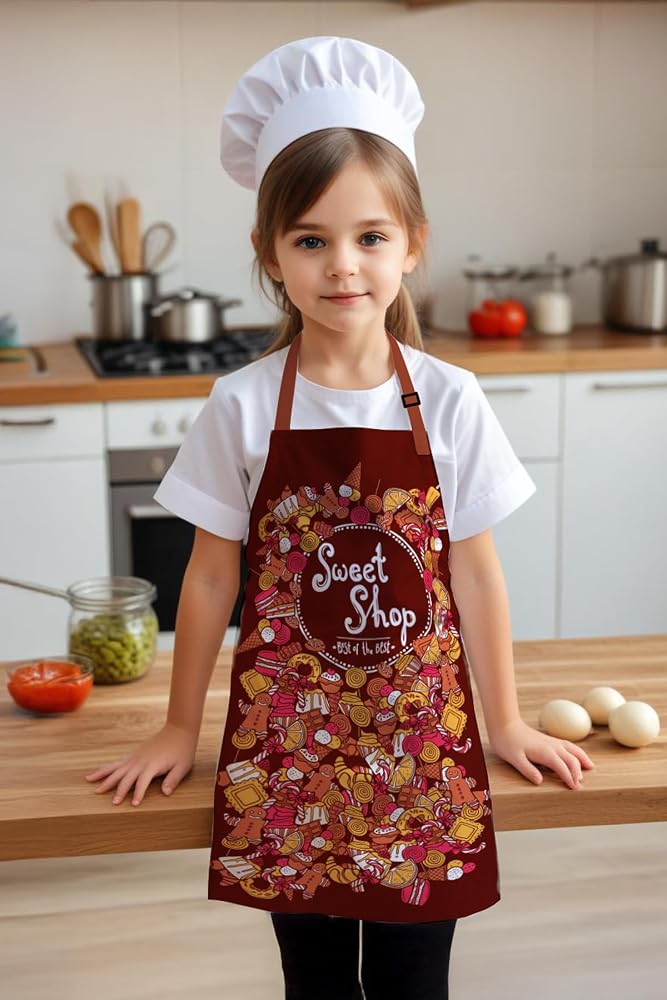 Çocuk Mutfak Önlüğü, Aktivite Önlüğü, Desenli Mutfak Önlüğü, 55 cm Boy 40 cm Genişlik Çocuk Önlüğü