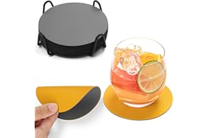 Chitomars Lot de 12 Dessous de Verre, Set de Coaster Antidérapant Double Face Lavable Dessous de Verre Isole et protège Les Meubles pour Servir Cafés dans Une Maison ou Un Bar (Rond, Gris Jaune)