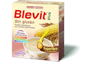 Blevit Plus Superfibra Sin Gluten - Papilla de Cereales para Bebé Con Arroz Integral y Maíz, Sin Azúcares Añadidos - Facilita la Digestión - Desde los 4 meses - 600g