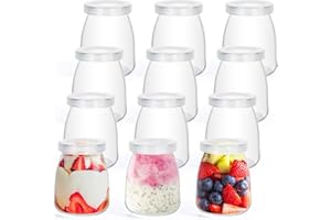 Ezvsevuo 12 Piezas Tarros de Yogur con Tapa, 140ml Vasos Yogurtera con Tapa, Tarros de Cristal para Yogurt, Frascos de Vidrio Pequeños Botes de Cristal para Pudín, Leche, Postre, Mermelada, Jalea