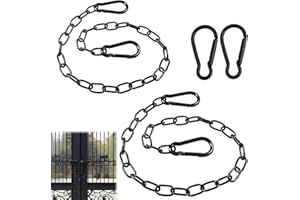 ANMAHE 2 Pcs Gate Chain Lock,Black Metal Chain ，Stainless Steel Gate Link Chain Lock with 2 Detachable Carabiners for Outdoor Fences, Pet Cages, Horse Goat Cow Corrals（20 Inch and 24 Inch）