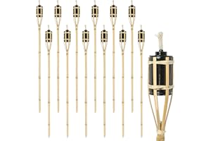12x Natural 113cm Bamboo Garden Fire Torches - Outdoor Paraffin Lamp Oil Burner Tiki Candle Flame Lantern Stake Light - By Harbour Housewares