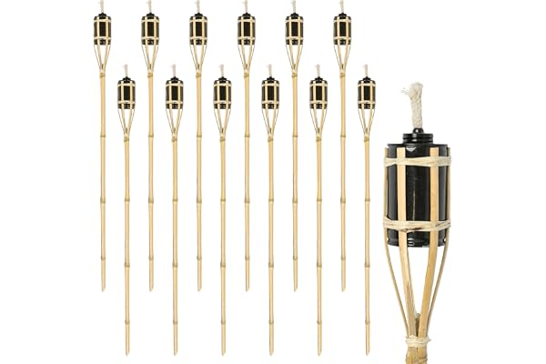 Harbour Housewares 12 Piece Bamboo Garden Tiki Torch Set - 114cm Style Traditionnel feu Torches Huile de Paraffine - Naturelles
