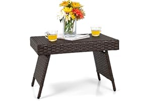 GIANTEX składany stół balkonowy, z polirattanu, stolik na balkon, stolik pomocniczy, stół ogrodowy, odporny na warunki atmosferyczne, rattanowy, do użytku na zewnątrz, meble balkonowe, mały balkon,