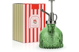 T4U Glass Plant Mister 200ML, Vintage Spray Bottle with Top Pump, Fine Mist Garden Flower Sprayer Small Decorative Spritzer Watering Can Gift for Indoor Outdoor Succulent House Plant (Green)