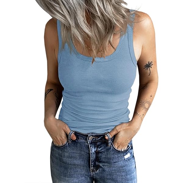 Canottiera Donna Righe Girocollo - Maglia Cotone Uncinetto - Top Sexy Y2K Senza Maniche - Foto 5