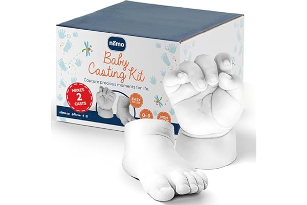 Niimo® Kit de Moulage Main et Pied Bébé 3D - Non Irritant et Non Toxique avec 2 Sachets d’Alginate et 2 Sachets de Poudre de Moulage, Cadeau Souvenir Personnalisé, Capacité 2 Moulages