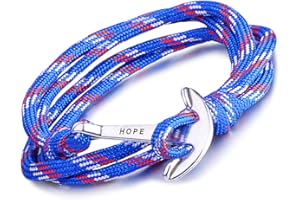 Unendlich U Hope, braccialetto intrecciato in corda di nylon, multistrato, con ciondolo a forma di ancora, confezione da 1 o da 5