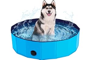FAVUIT Faltbarer Pool Hundepool Schwimmbad für Hunde und Katzen,Hundebadewanne Planschbecken Hund Swimmingpool mit Rutschfestem Boden & Ablassventil PVC Haustiere Wasserbecken für Hunde Katzen