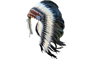 KARMABCN Sombrero Indio Mediano Penacho Tocado de Plumas