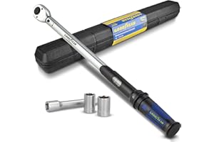 Goodyear Torque Wrench, Adjustable from 42 to 210 Nm, 1/2-Inch square Drive, Incl. 17 and 19 mm Extension Sockets, Blue, Black, Silver