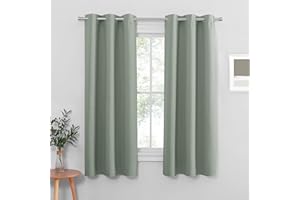 PONY DANCE Krótkie zasłony do salonu Nowoczesny zestaw 2 zasłon zaciemniających Zasłony z oczkami Zasłony z oczkami Zielona nieprzezroczysta zasłona termoizolacyjna wys. 158 x szer. 106 cm szałwia