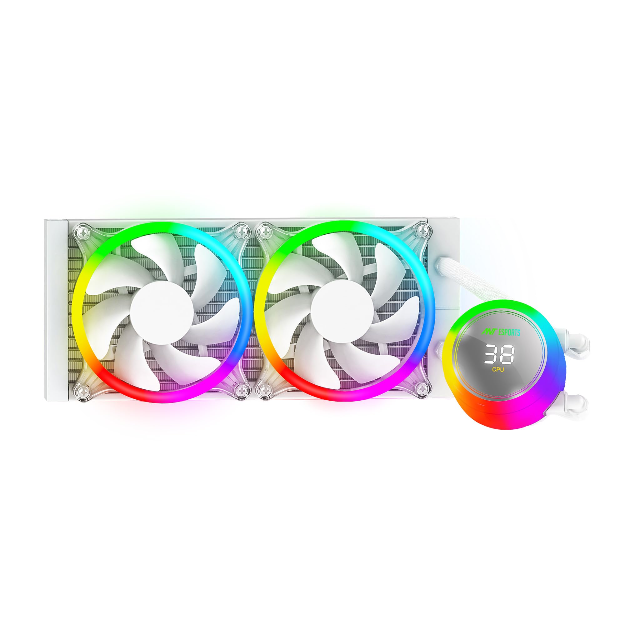 Ant Esports ICE Chroma 240 ARGB 240mm ARGB Liquid Cooler/AIO with CPU Temperature Display - White | Support Intel & AMD CPU Socket AM5, AM4, AM3, LGA1700, 1200, 2066, 1151 | Evaporation-Proof Tubing