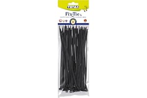 Tenax Fix-Tie L 20 cm Noir (50 pièces), Liens en Plastique pour la Fixation de Filets Tissés, Clôtures et Haies