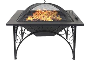 Centurion Supports KOJIN Multi-Functional Elegant Black Square Outdoor Garden & Patio Luxury Heater Fire Pit Brazier
