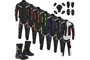 LIMA MOTO Mens Motorbike 2 Piece Suit – Cordura Motorbike Jacket and Trousers with CE Armoured Protection, with leather Long boots Waterproof Riding Gear for Men & Boys